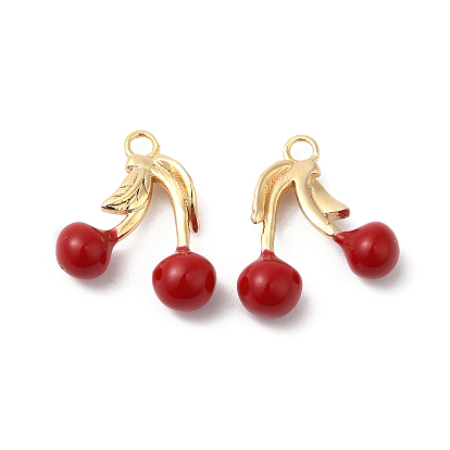 Brass Enamel Charms, Cherry Charm