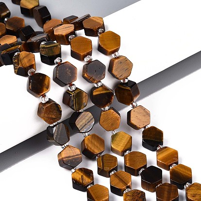 Природных тигровый глаз бисер нитей, шестиугольник, с бисером