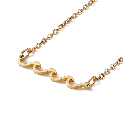 304 Stainless Steel Wave Pendant Necklace with Cable Chains for Women