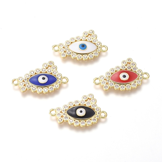 Brass Micro Pave Cubic Zirconia Links Connectors, with Enamel, Eye, Clear