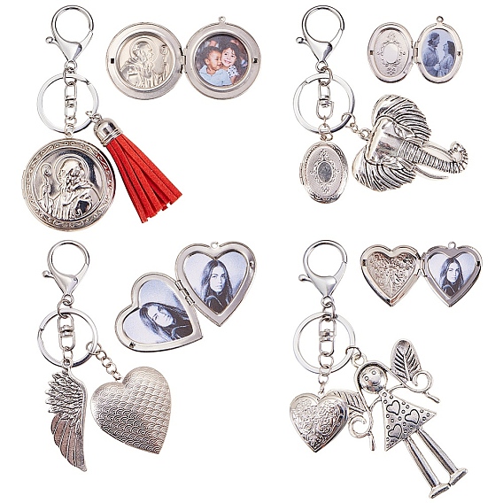 DIY Keychain Making, with Alloy Key Clasps, Lobster Claw Clasp and Rings, Brass Locket Pendants and Tibetan Style Alloy Pendants