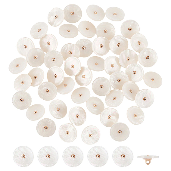 50Pcs Alloy Shank Buttons, with Resin, Flat Round, 1-Hole