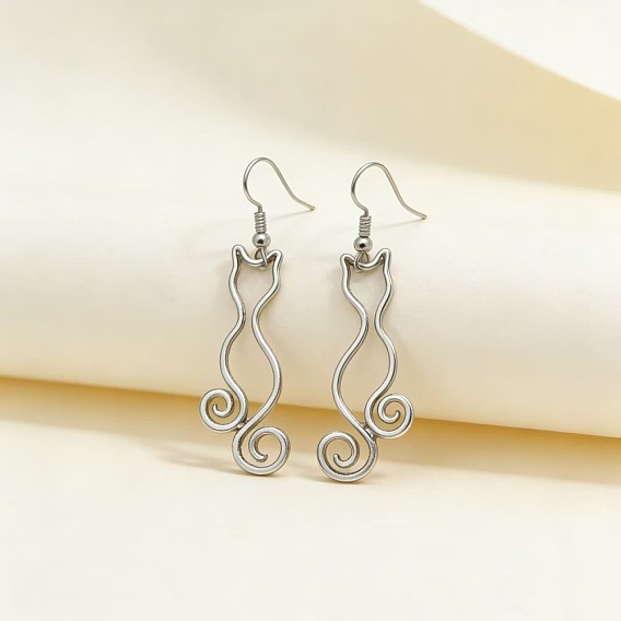 Boucles d'oreilles pendantes en alliage pour femmes, forme de chat
