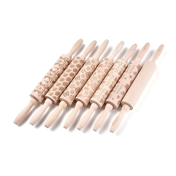 Wooden Rolling Pin, Engraved Embossing Rolling Pin, for Baking Embossed Cookies, Kitchen Tool, BurlyWood