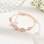Natural Kunzite Horse Eye Herringbone Wire-Wrapped Open Cuff Bangles