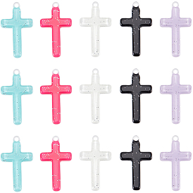 30шт 5 цветные непрозрачные акриловые подвески, с блестками, крест очарование