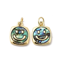 Квадратная подвеска из эпоксидной смолы и натуральной ракушки пауа с улыбающимся лицом, с латунными оправами и соединительными кольцами, стойки покрытие, долговечный, без свинца и без кадмия
