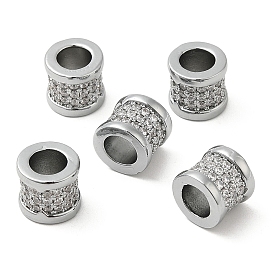 Placage en rack laiton micro pavé clair perles européennes de zircone cubique, Perles avec un grand trou   , sans cadmium et sans plomb, colonne