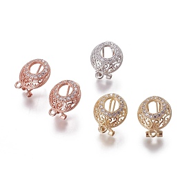 Brass Micro Pave Cubic Zirconia Stud Earring Findings, French Clip Earrings, with Loop, Flat Round