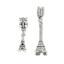 Rack Plating Brass European Dangle Charms, Eiffel Tower Large Hole Pendants, Lead Free & Cadmium Free