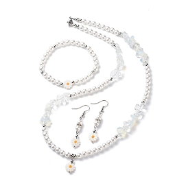 Пластиковый жемчужный кулон в виде маргаритки, серьги с подвесками, эластичный браслет и ожерелье с подвеской, набор украшений из опалитового бисера для женщин