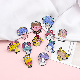 Cute Cartoon Mushroom Head Zodiac Animal Brooch Pin Set - Trendy Badge Collection