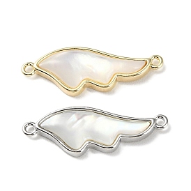 Brass Wing Connector Charms, with Natural White Shell