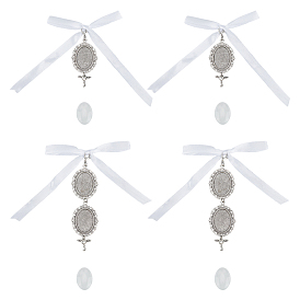 Овальный фотобукет из сплава и стекла в тибетском стиле, подвесные украшения, с атласной лентой и застежками-карабами из цинкового сплава.