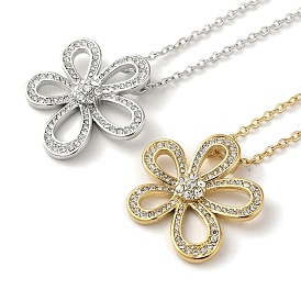 Vacuum Plating 304 Stainless Steel Cable Chain Necklaces, Rhinestone Flower Pendant Necklaces
