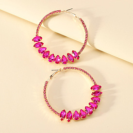 Colorful Crystal Round Metal Earrings for Elegant Retro Luxury Look
