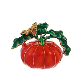 Halloween Pumpkin Alloy Rhinestone Brooches, Enamel Pins, Golden