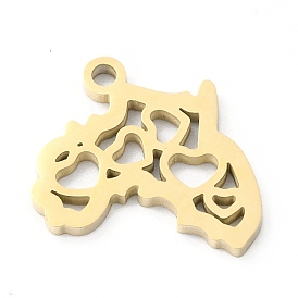 Ion Plating(IP) 304 Stainless Steel Pendants, Manual Polishing, Hollow, Map of Africa with Heart