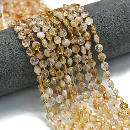 Нагретые нити из натуральных цитриновых бусин, с бисером, граненый ромб, плоско-круглые