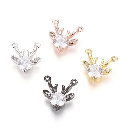 Christmas Brass Micro Pave Cubic Zirconia Pendants, Long-Lasting Plated, Elk Christmas Reindeer/Stag