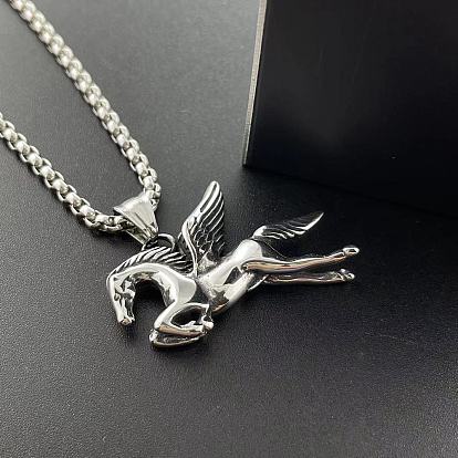 Панк 304 ожерелья из нержавеющей стали с подвеской в виде летящей лошади для мужчин