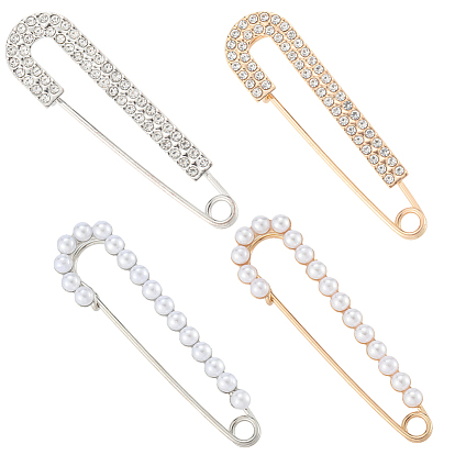 4 шт. 4 стили железные булавки для килта на одежду, с жемчугом/стразами из смолы