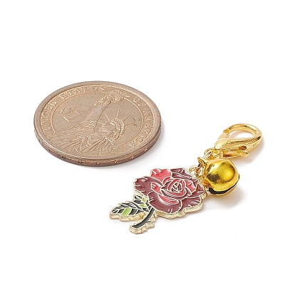 Alloy Enamel Pendant Decoraiton, with Brass Bell Charms and Zinc Alloy Lobster Claw Clasps