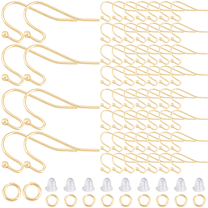 100 шт. 304 крючки для серег из нержавеющей стали, проволока для уха с круглым шариком, с 100 открытыми соединительными кольцами, 100 гайки ушные пластиковые