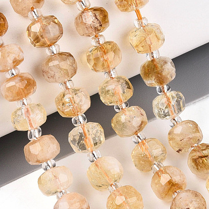 Нагретые нити из натуральных цитриновых бусин, с бисером, граненые, рондель