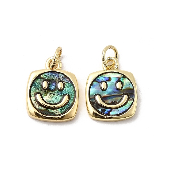 Квадратная подвеска из эпоксидной смолы и натуральной ракушки пауа с улыбающимся лицом, с латунными оправами и соединительными кольцами, стойки покрытие, долговечный, без свинца и без кадмия