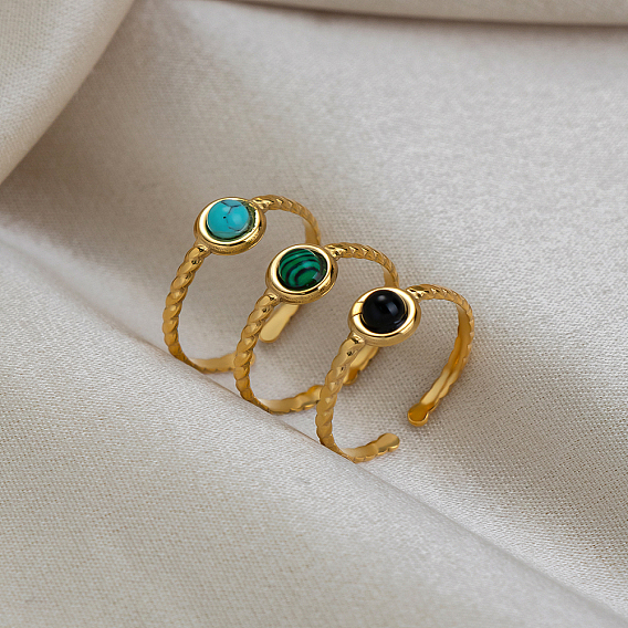 Круглое кольцо с натуральными и синтетическими драгоценными камнями, манжетное кольцо из нержавеющей стали для женщин, реальный 18 k позолоченный