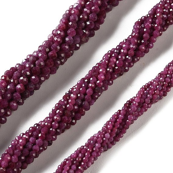 Натуральные рубиновые бисерные пряди, граненые, круглые