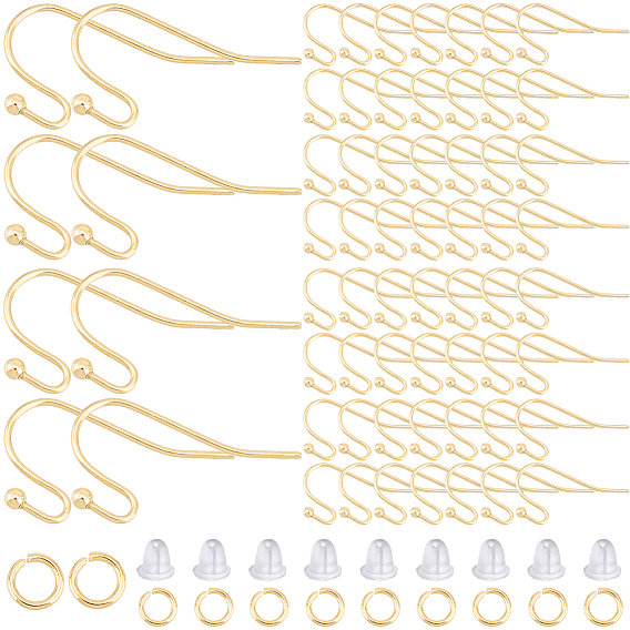 100 шт. 304 крючки для серег из нержавеющей стали, проволока для уха с круглым шариком, с 100 открытыми соединительными кольцами, 100 гайки ушные пластиковые