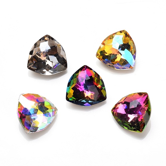 K9 Glass Cabochons, Pointed Back & Back Plated, Faceted, Triangle