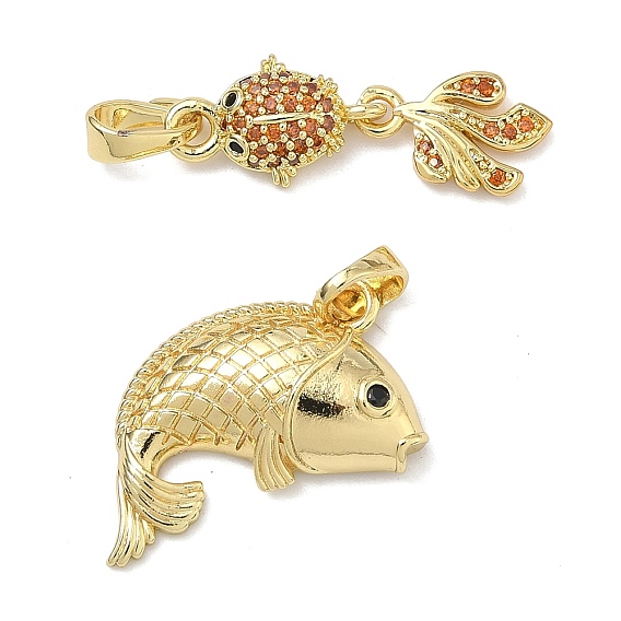 Латунные микро проложить кубического циркония подвески, рыбы прелести, золотые
