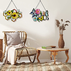 Flower Acrylic Wall Hanging Decoration, for Garden Home Decoration, Butterfly & Bee