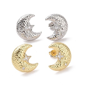 Lune en zircone cubique claire avec des boucles d'oreilles étoile, bijoux en laiton pour femmes