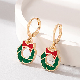 Ethnic Christmas Wreath Oil Drop Earrings with Colorful Butterfly Bowknot Jewelry