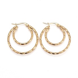 304 Stainless Steel Hoop Earrings, Hypoallergenic Earrings, Textured Double Rings