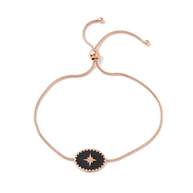 Enamel Oval with Star Link Slider Bracelet with Snake Chain for Women, Light Gold