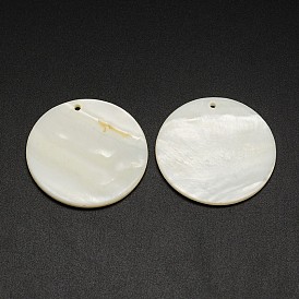 Plats ronds pendentifs coquille d'eau douce, 38x3mm, Trou: 2mm