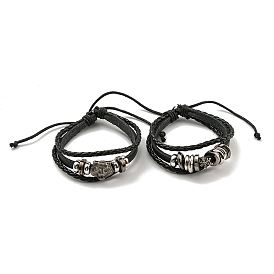 PU Imitation Leather Cord Triple Layer Multi-strand Bracelets, Alloy Links Bracelets