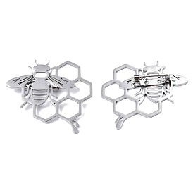 201 Stainless Steel Bee and Honeycomb Lapel Pin, Insect Badge for Backpack Clothes, Nickel Free & Lead Free