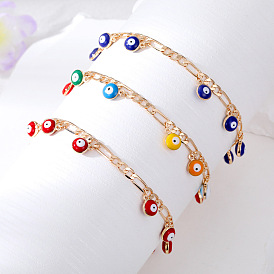 Bohemian Tassel Eye Bracelet with Alloy Devil's Eye Pendant and Colorful Twisted Rope