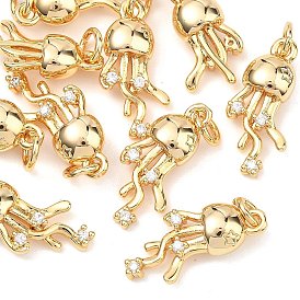SHEGRACE Brass Micro Pave Clear Cubic Zirconia Pendants, Nickel Free, Jellyfish Charms