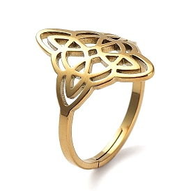 Ion Plating(IP) 304 Stainless Steel Adjustable Rings, Hollow Rhombus Knot Ring for Women
