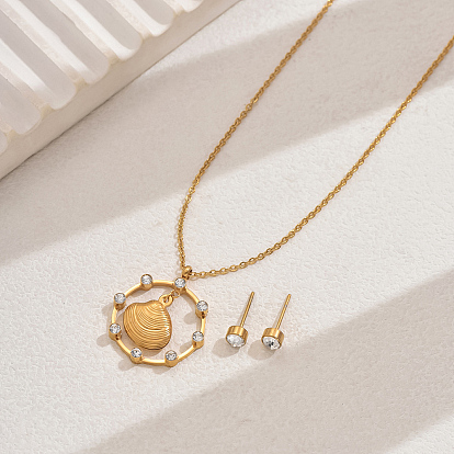 201 Комплект из ожерелья и серег-гвоздиков из нержавеющей стали со стразами для женщин, простой и элегантный