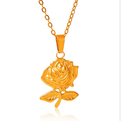 304 Женские ожерелья с подвесками в виде роз из нержавеющей стали