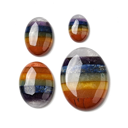 Chakra Natural Mixed Gemstone Cabochons, Flat Back, Oval