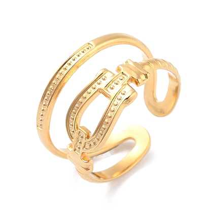 Ion Plating(IP) 304 Stainless Steel Belt Buckle Shape Open Cuff Ring for Women